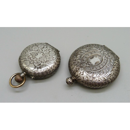 964 - Two silver fob watches, a/f