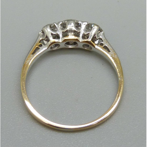 968 - An 18ct gold, platinum and three stone diamond ring, brilliant cut diamonds, approximately 0.65ct to... 