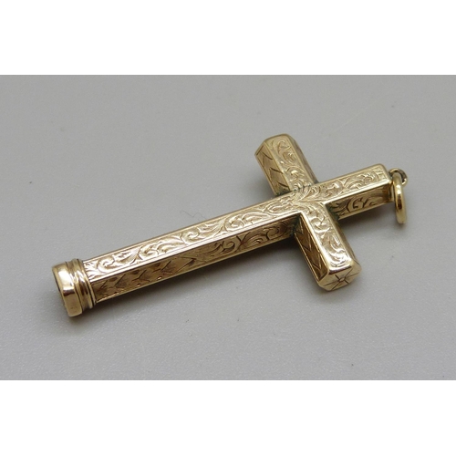 980 - A yellow metal novelty cross pendant/propelling pencil, 38mm closed