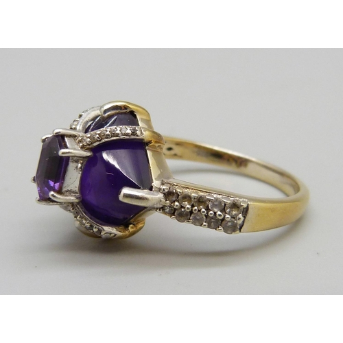 991 - A large silver gilt, white and purple stone cocktail ring, W