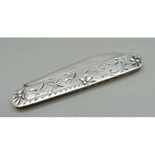 994 - A silver pen knife, the blade marked sterling