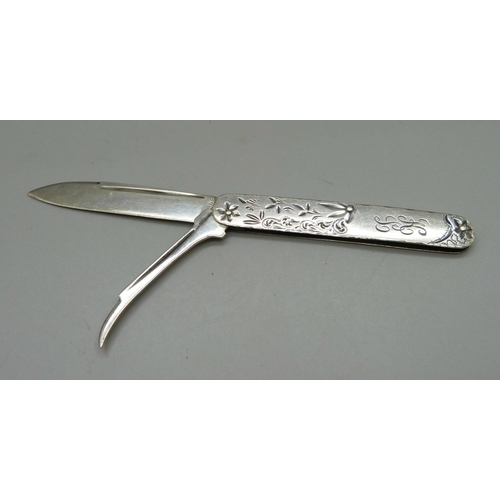 994 - A silver pen knife, the blade marked sterling