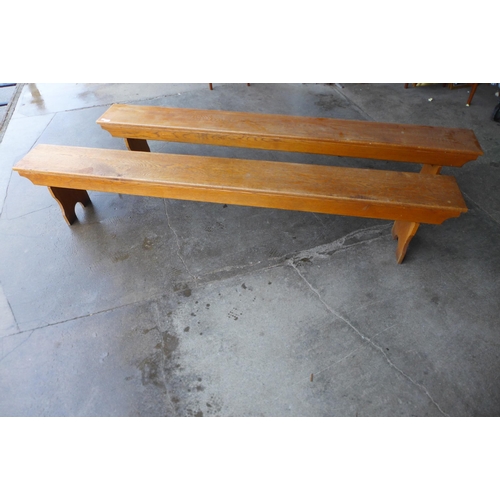 222 - A pair of vintage oak school gymnasium benches