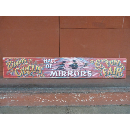 268 - A painted wooden Zippo's Circus Hall of Mirrors fairground sign