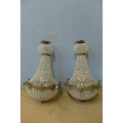 280 - A pair of French Empire style bag shaped chandeliers, 70 x 47cms