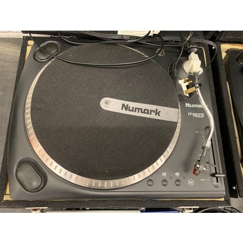 2213 - Two Numark turntable decks TT1625, microphone, headphones & Numark DM950 mixing deck