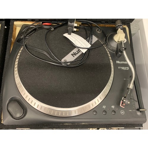 2213 - Two Numark turntable decks TT1625, microphone, headphones & Numark DM950 mixing deck