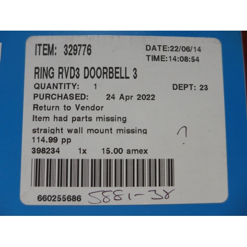 3056 - Ring RVD3 Doorbell 3  With Chime Video, Original RRP £114.99 + VAT  (265-16)   *This lot is subject ... 