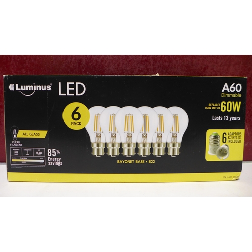 3057 - Luminus A60 Led 6PK B22 Conglom Filament Bulbs(265-247) *This lot is subject to VAT