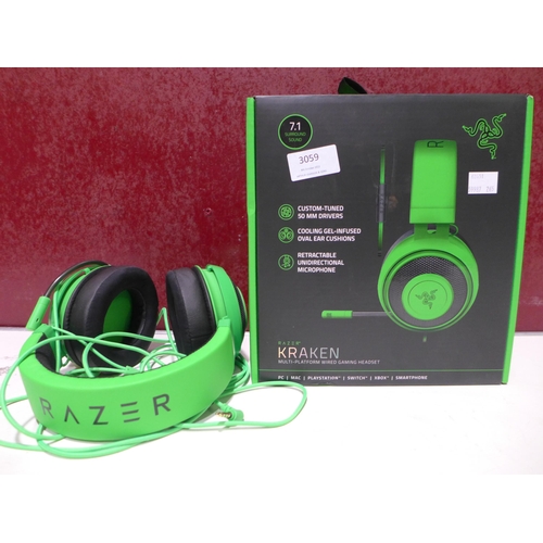3059 - Razer Gaming Headset Kraken Green (265-251) *This lot is subject to VAT