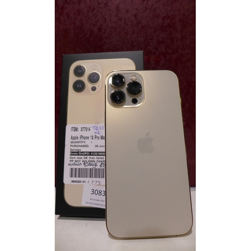 3083 - iPhone 13 Pro Max (Gold, 128GB) Mobile Phone With Charging Lead, original RRP £849.99 + VAT (273-24)... 