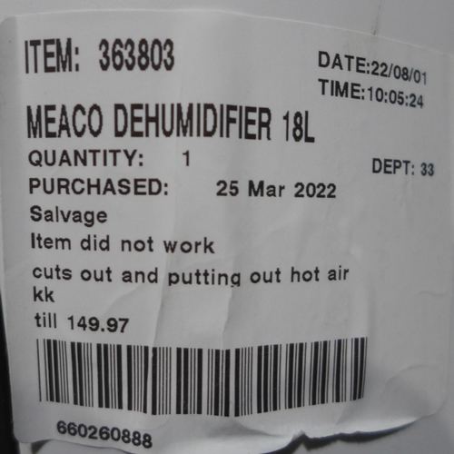 3122 - Meaco Dehumidifier 18L, Original RRP £169.99 + VAT (265-252) *This lot is subject to VAT