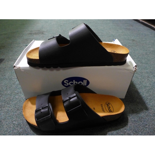 3253 - Pair of women's Scholl Softstep, 2-strap black sandals, UK size 6 * this lot is subject to VAT