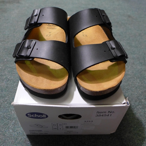 3253 - Pair of women's Scholl Softstep, 2-strap black sandals, UK size 6 * this lot is subject to VAT