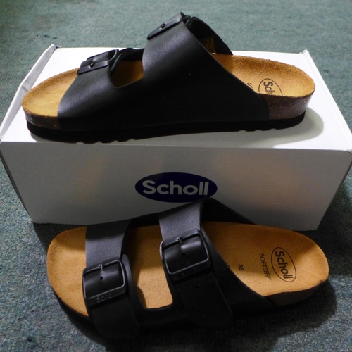 3254 - Pair of women's Scholl Softstep, 2-strap black sandals, UK size 5 * this lot is subject to VAT