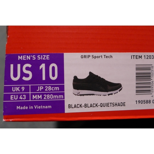 3260 - 2 Pairs of men's black Puma golf trainers (1 size UK 7 & 1 size UK 9) * this lot is subject to VAT