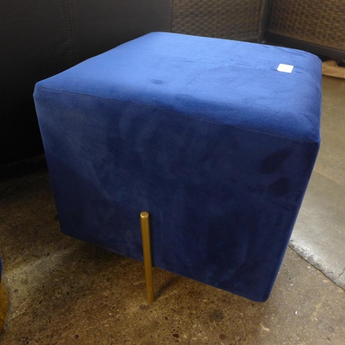1403 - A deep ocean blue velvet square footstool