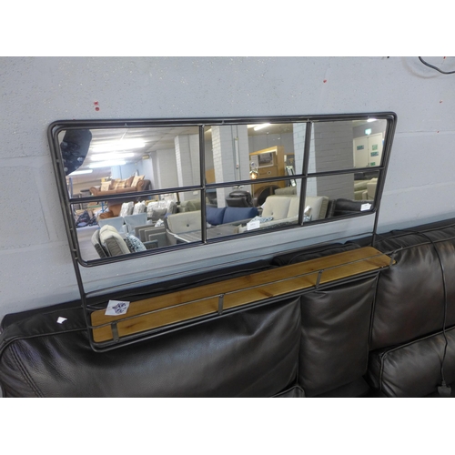 1411 - An industrial metal wall mirror with shelf, H 55cms x W 94cms (RFB3330)   #