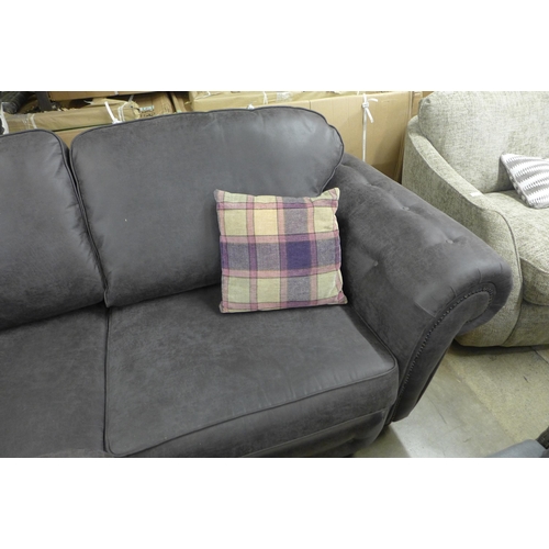 1427 - A County dark cocoa upholstered and studded three seater and loveseat * this lot is subject to VAT