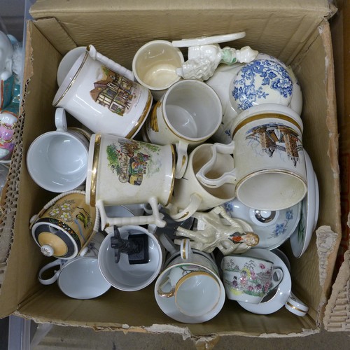 1057 - Three boxes of assorted china, glass and metal ware **PLEASE NOTE THIS LOT IS NOT ELIGIBLE FOR POSTI... 