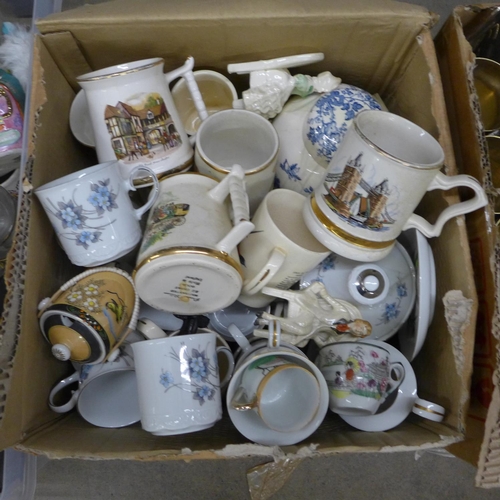 1057 - Three boxes of assorted china, glass and metal ware **PLEASE NOTE THIS LOT IS NOT ELIGIBLE FOR POSTI... 