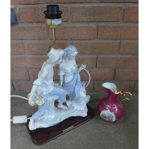 1061 - An Elegance Collection figural table lamp and a Limoges jug **PLEASE NOTE THIS LOT IS NOT ELIGIBLE F... 