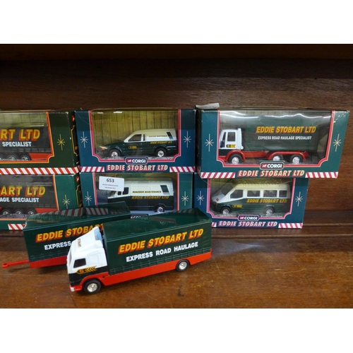 653 - Nine Corgi Eddie Stobart die-cast lorries and commercial vehicles, boxed