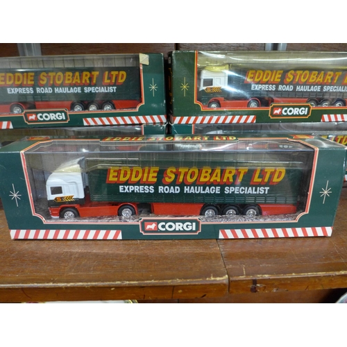 653 - Nine Corgi Eddie Stobart die-cast lorries and commercial vehicles, boxed