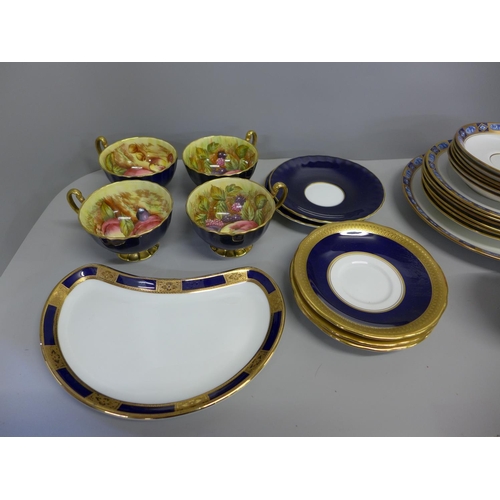 660A - Four Aynsley transfer printed cups and five Aynsley saucers, (3+2), and six Royal Albert cups, sauce... 