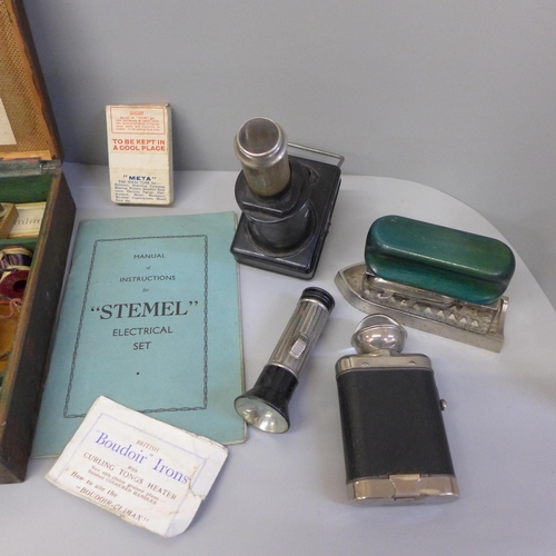 673 - Stemel Electrical set and torches, etc.