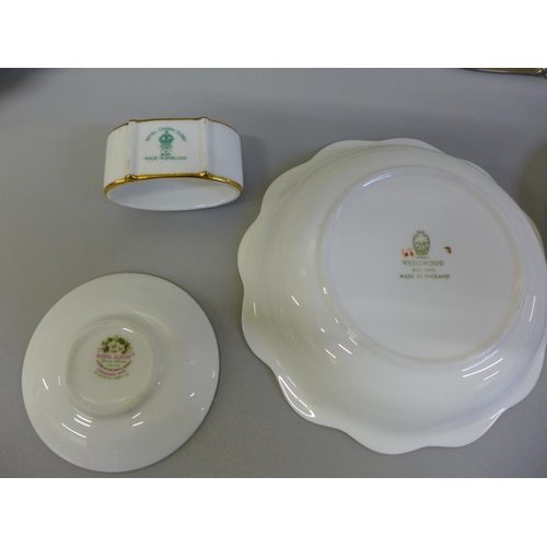 714 - Royal Crown Derby, Royal Worcester and other pin trays, dishes, miniature cups and saucers, etc.