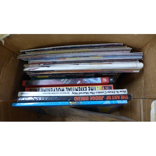 753 - A box of books and comics including Marvel books and strip comics