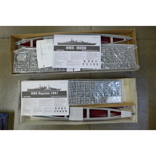 754 - Two The Trumpeter 1/350 scale model warships, HMS Repulse 1941 and HMS Hood