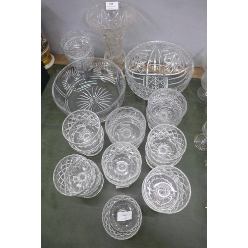 768 - Three sets of sundae dishes (6 & 3 & 5), two cut glass fruit bowls and a cut glass vase **PLEASE NOT... 