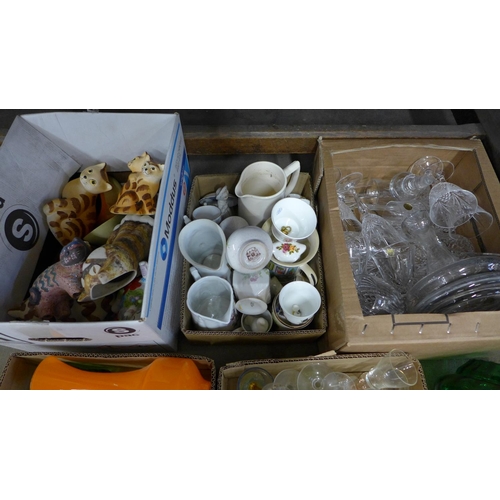 772 - Five boxes of china and glass, cat figures, etc. **PLEASE NOTE THIS LOT IS NOT ELIGIBLE FOR POSTING ... 