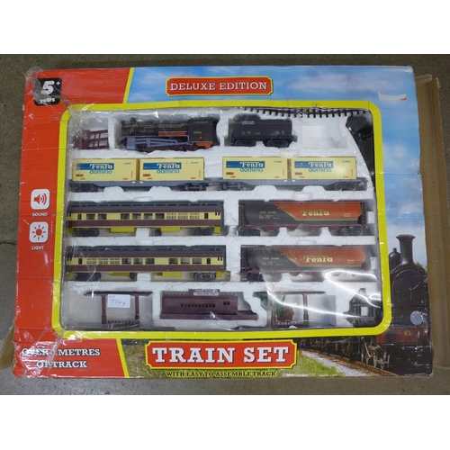 774A - Tri-ang 'Big Big Train' model rail locomotive, three coaches, one a/f, circus wagon, track with poin... 