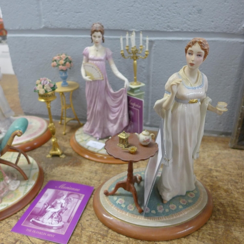 785 - Four figures of ladies, Franklin Mint Jane Austen characters; Elinor, Marianne, Anne and Elizabeth's... 