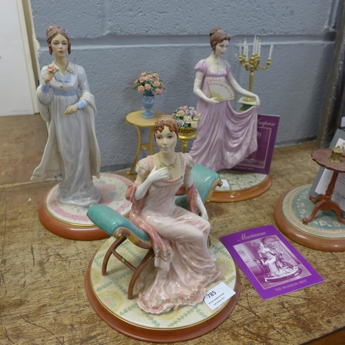 785 - Four figures of ladies, Franklin Mint Jane Austen characters; Elinor, Marianne, Anne and Elizabeth's... 