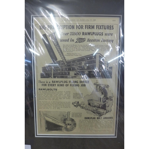 787 - A framed Rawlpug advertisement with Boots Beeston Factory reference