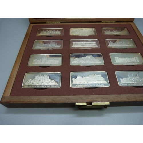 808 - A Birmingham Mint Royal Palaces twelve limited edition silver ingot set, cased, hallmarked on the ri... 