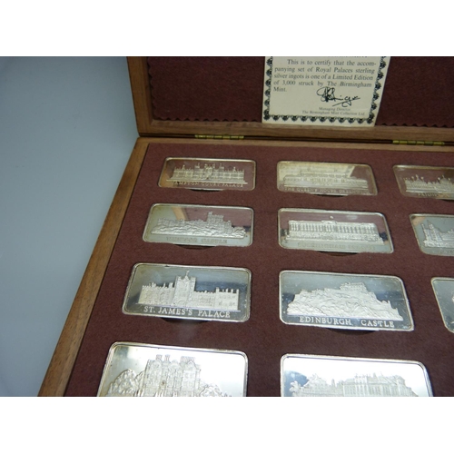 808 - A Birmingham Mint Royal Palaces twelve limited edition silver ingot set, cased, hallmarked on the ri... 