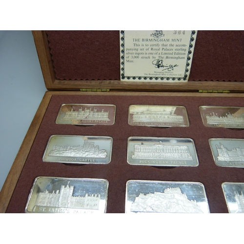 808 - A Birmingham Mint Royal Palaces twelve limited edition silver ingot set, cased, hallmarked on the ri... 