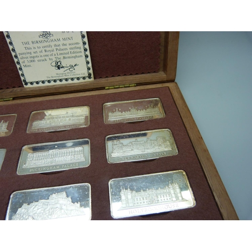 808 - A Birmingham Mint Royal Palaces twelve limited edition silver ingot set, cased, hallmarked on the ri... 