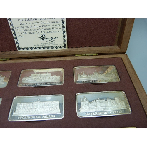 808 - A Birmingham Mint Royal Palaces twelve limited edition silver ingot set, cased, hallmarked on the ri... 