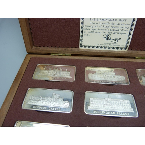 808 - A Birmingham Mint Royal Palaces twelve limited edition silver ingot set, cased, hallmarked on the ri... 