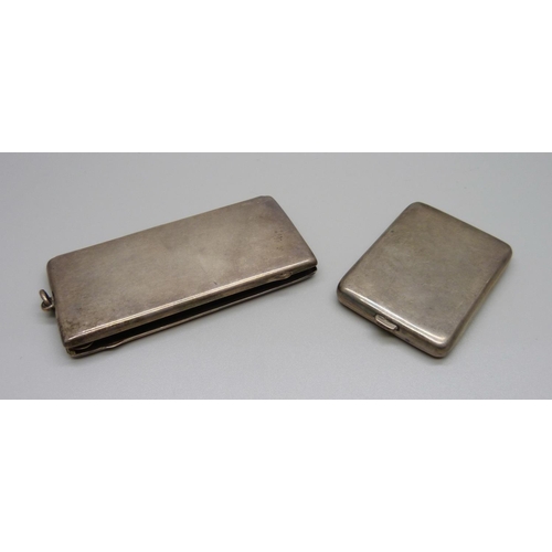 822 - A silver card case, a/f, and a silver matchbook case, 101g