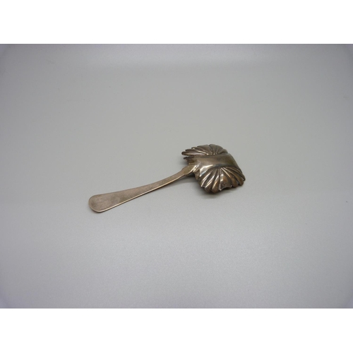 827 - A George IV silver caddy spoon, Birmingham 1824, maker JC, a/f, repaired at stem/bowl