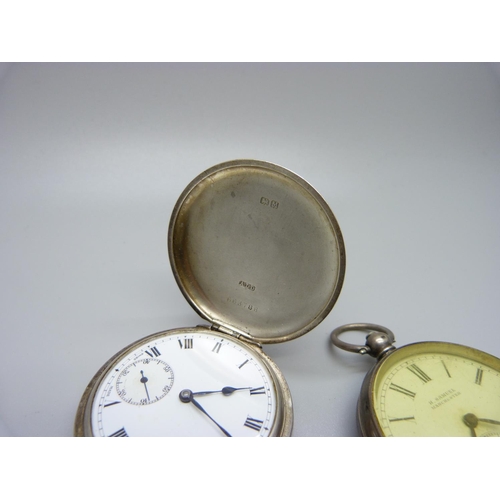 834 - Two silver pocket watches including a full hunter