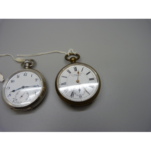 837 - A silver pocket watch and one other pocket watch