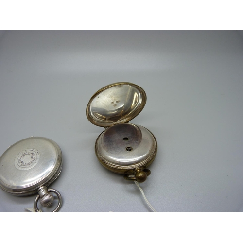 837 - A silver pocket watch and one other pocket watch